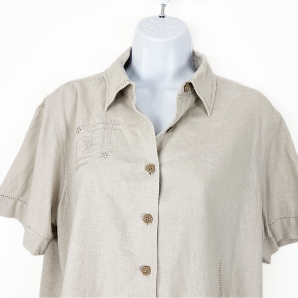 VINTAGE 90s Erika Linen Beige Embroidered Set Pants Medium Top Large Casual - Picture 3 of 11